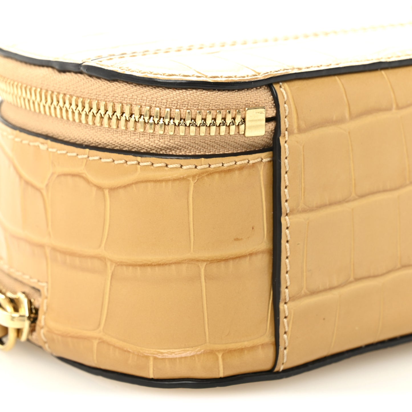 Calfskin Crocodile Embossed Mini C Vanity Bag Honey Gold