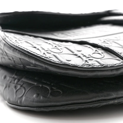 Christian Dior Calfskin Embossed Oblique Saddle Bag Black 9 of 10