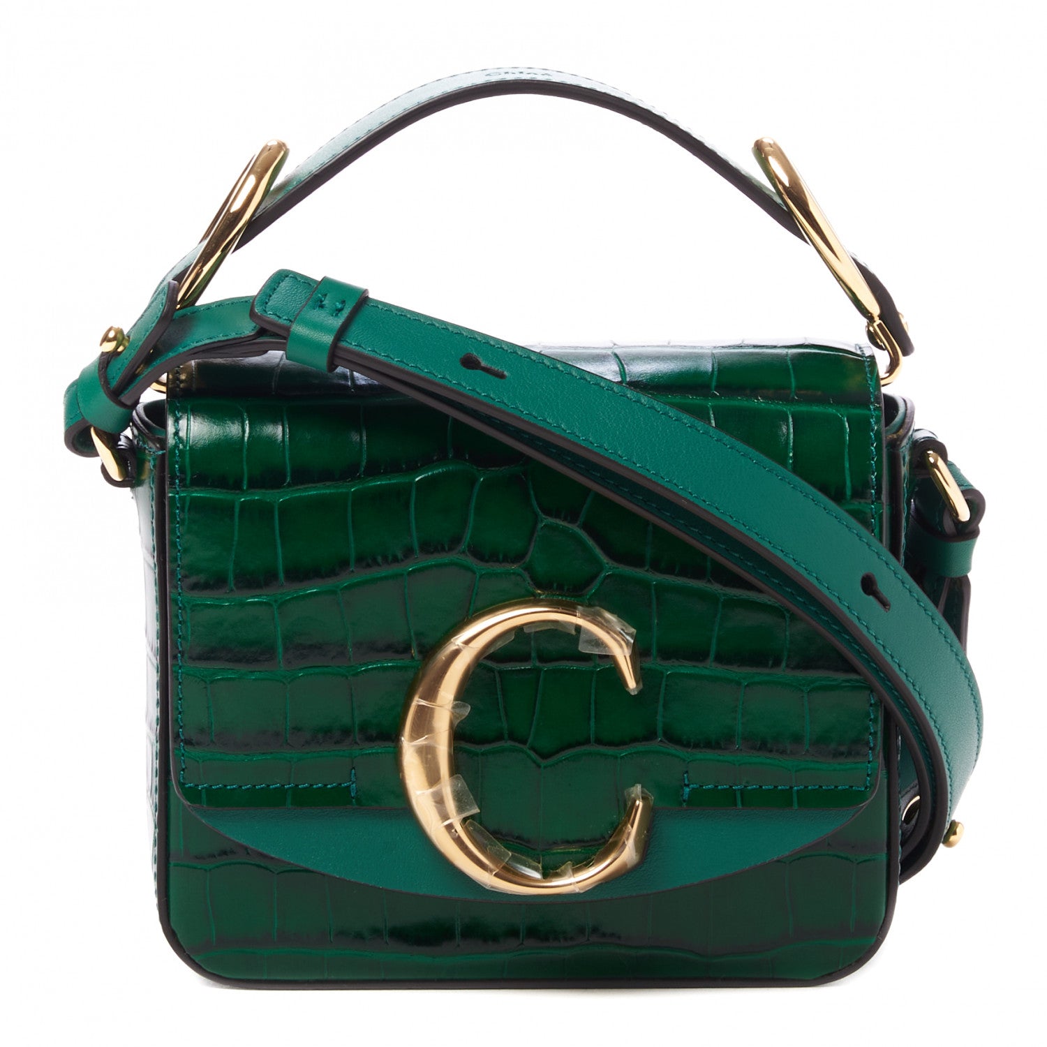 Chloe Calfskin Crocodile Embossed Mini C Double Carry Woodsy Green 1 of 9