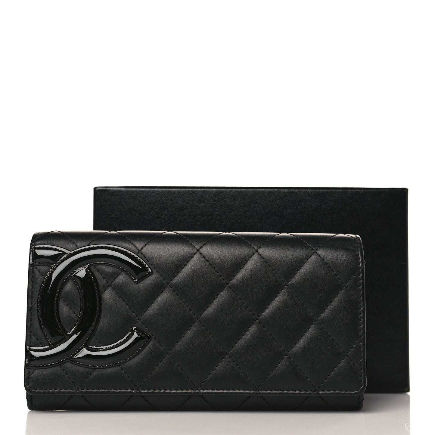 Calfskin Quilted Cambon Gusset Flap Wallet Black