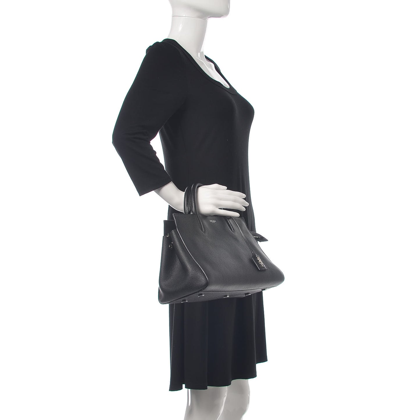 Grained Calfskin Small Cabas Rive Gauche Black