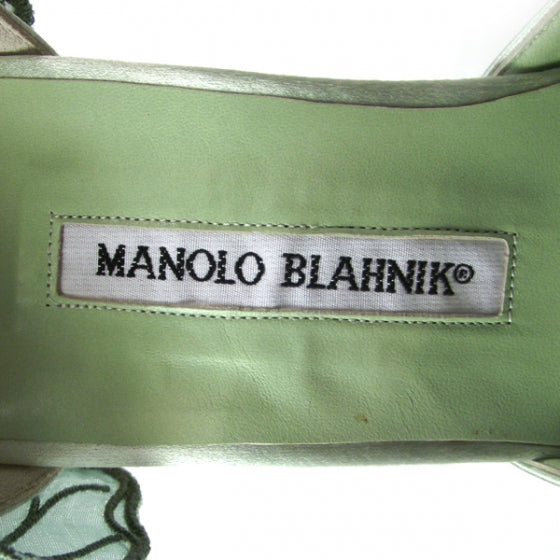 MANOLOBLAHNIKSatinLeafPumps40Green