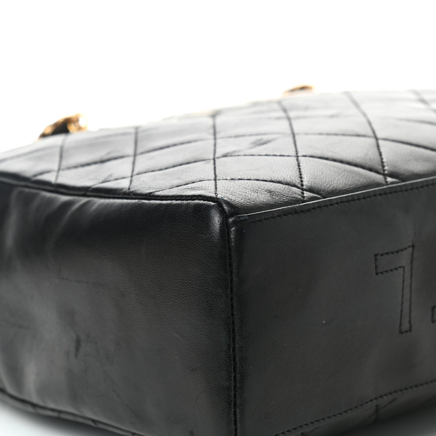 Lambskin Quilted Logo Bowling Bag Black