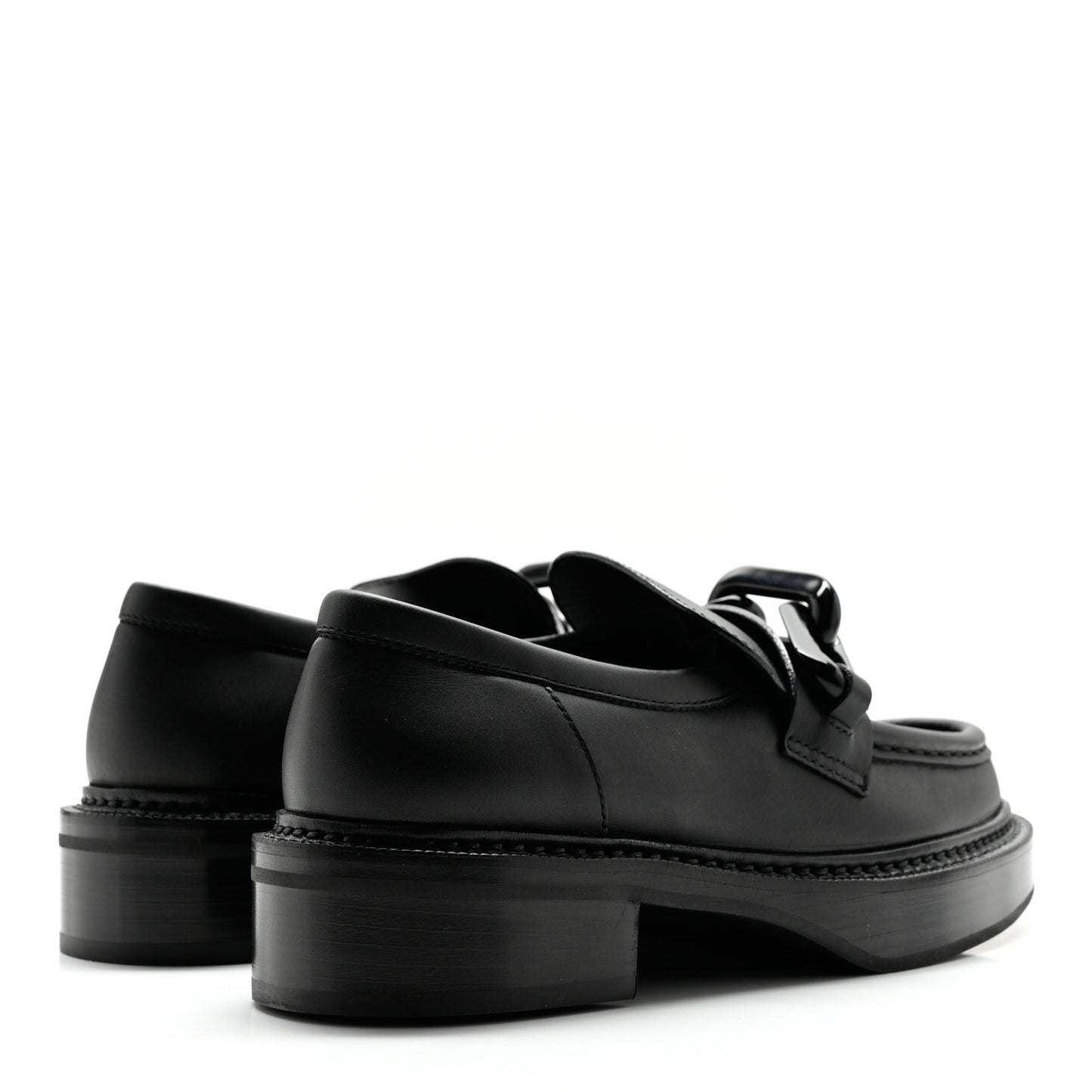 Calfskin Oversized Chain Academy Loafers 36 Black