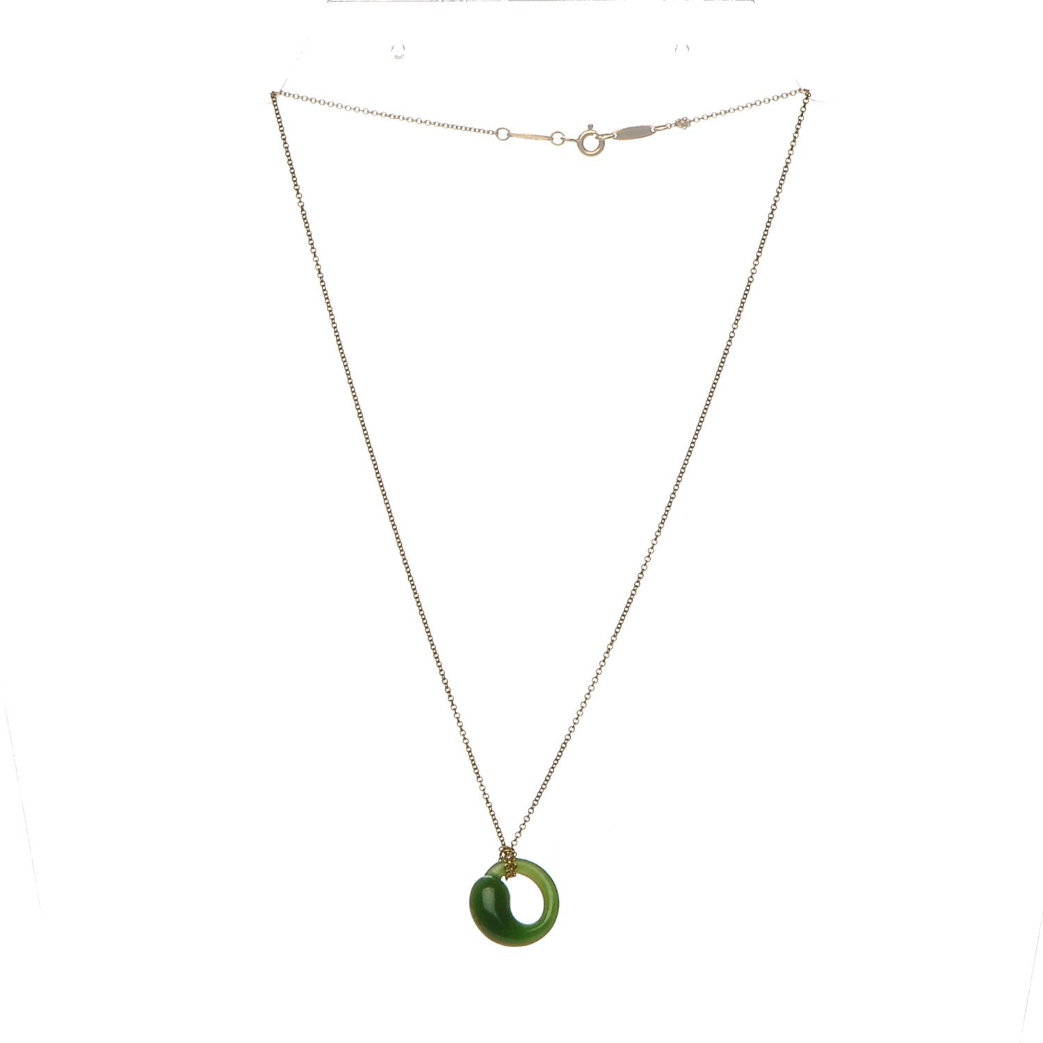 Tiffany 18K Yellow Gold Jade Elsa Peretti Eternal Circle Necklace 5 of 10