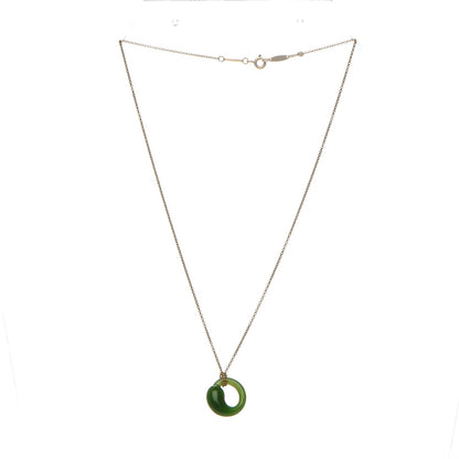 Tiffany 18K Yellow Gold Jade Elsa Peretti Eternal Circle Necklace 5 of 10