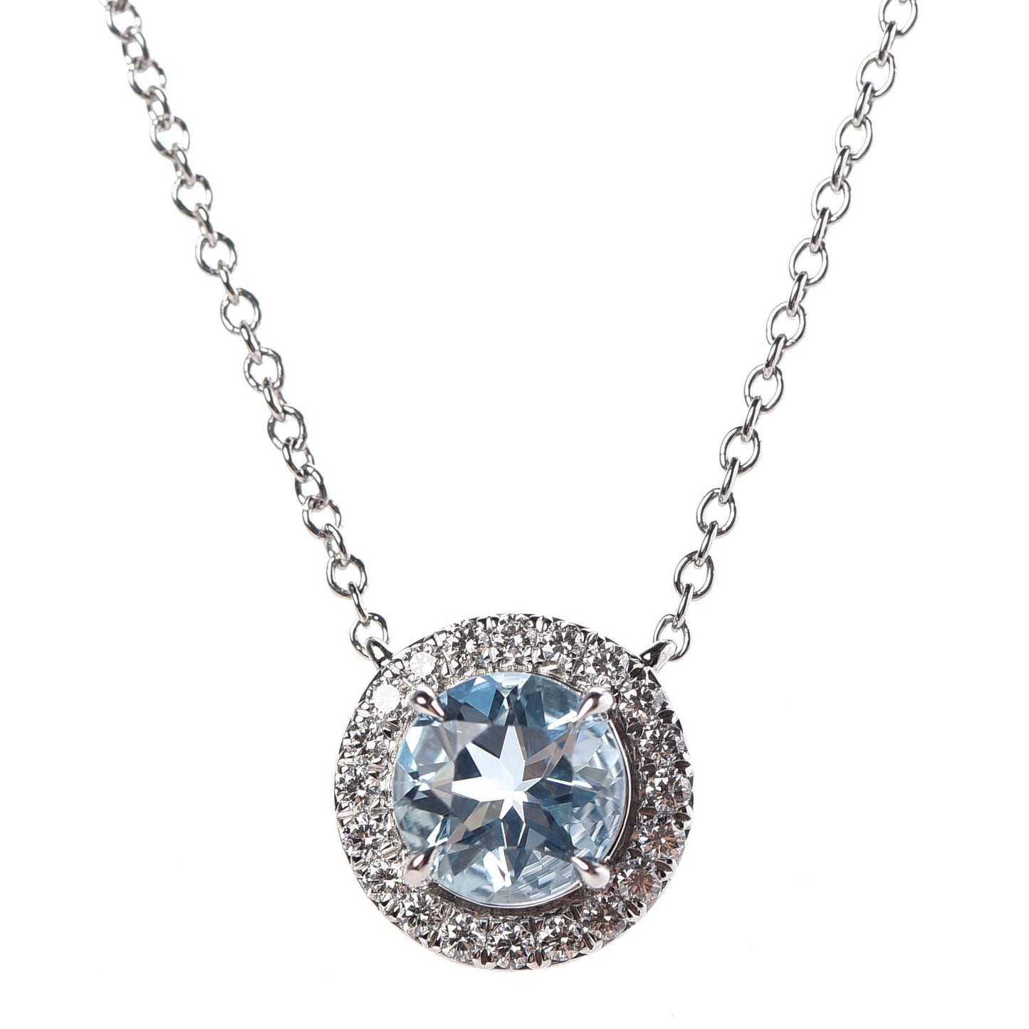 Platinum Diamond Aquamarine Soleste Pendant Necklace