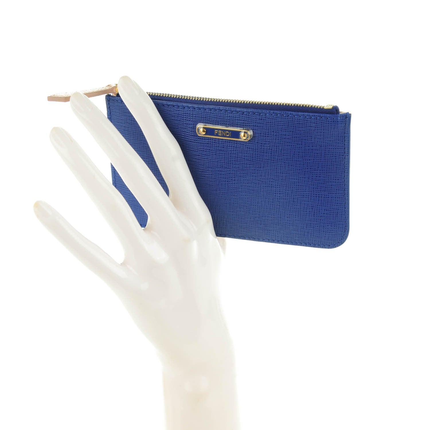 Fendi Vitello Elite Bi-Color Coin Pouch Key Case Blue Neon Plaster 2 of 7