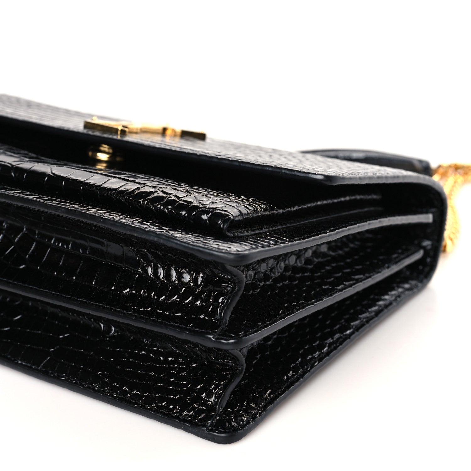 Saint Laurent Calfskin Crocodile Embossed Large Monogram Sunset Black 8 of 8