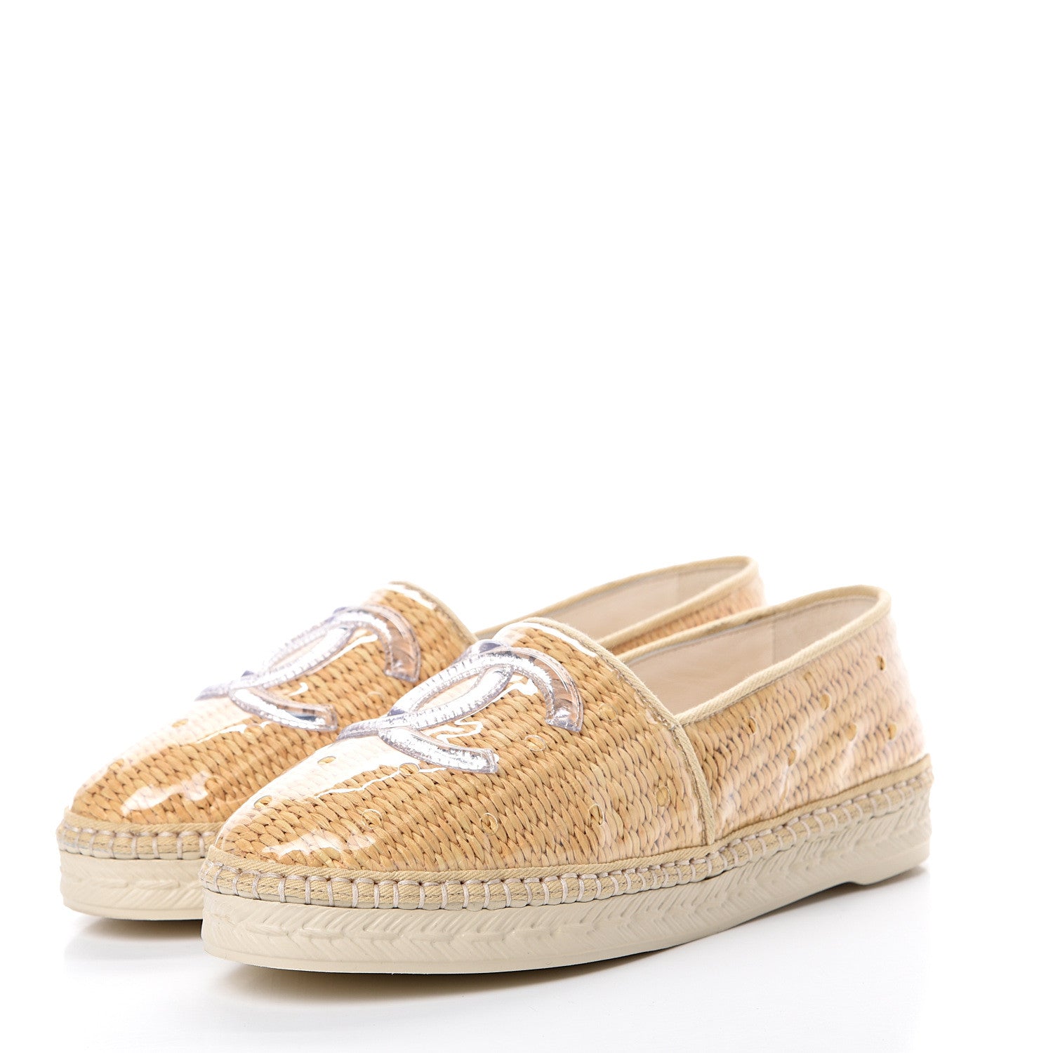 Chanel PVC Raffia CC Espadrilles 35 Beige 4 of 11