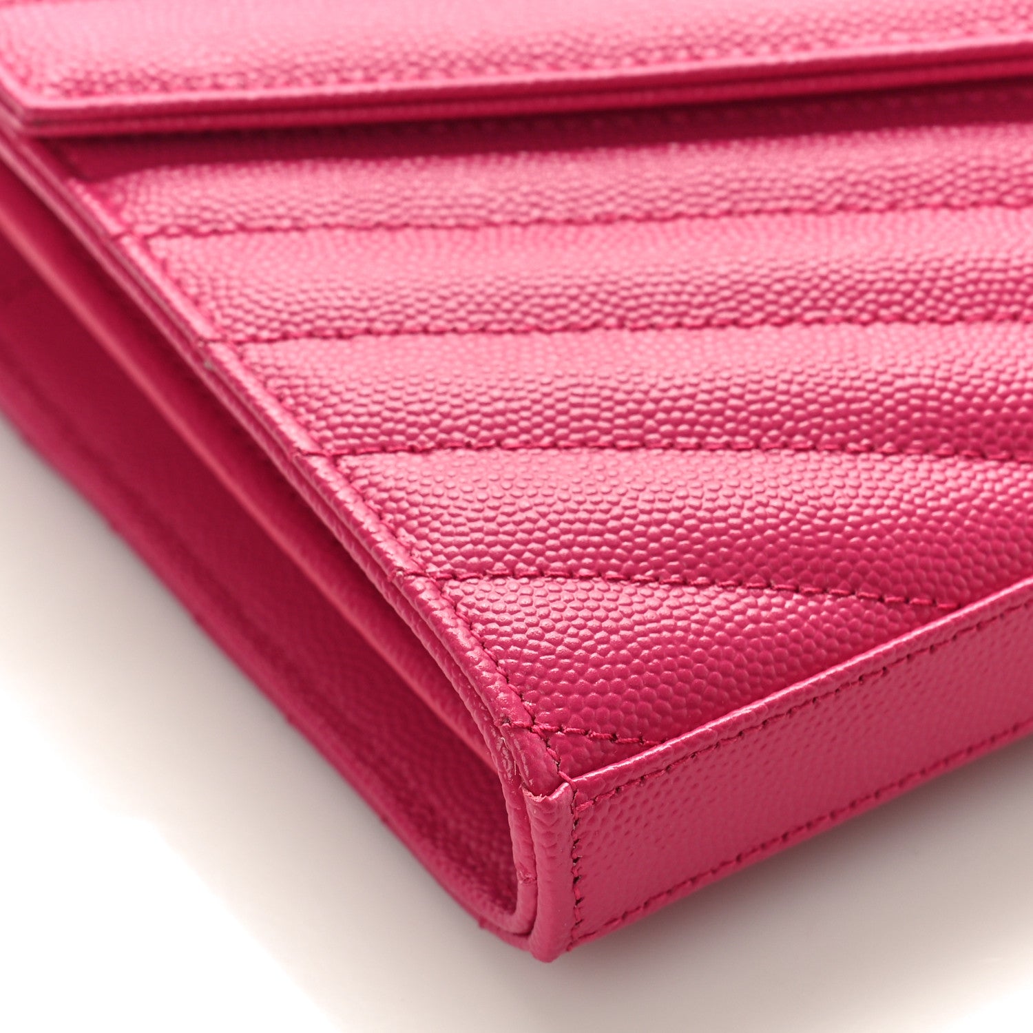 Saint Laurent Grain De Poudre Matelasse Chevron Monogram Chain Wallet Lipstick Fuchsia 7 of 8