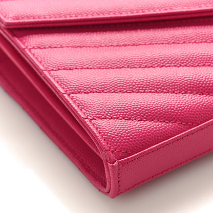 Saint Laurent Grain De Poudre Matelasse Chevron Monogram Chain Wallet Lipstick Fuchsia 7 of 8