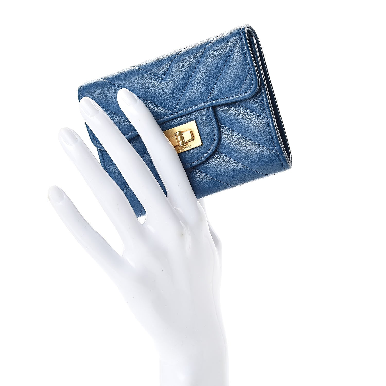 Chanel Sheepskin Chevron Quilted Reissue Card Holder Blue 2 of 8