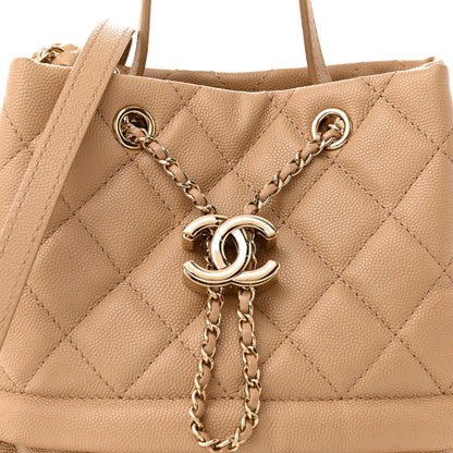 Chanel Caviar Quilted Rolled Up Bucket Drawstring Bag Beige 8 of 13