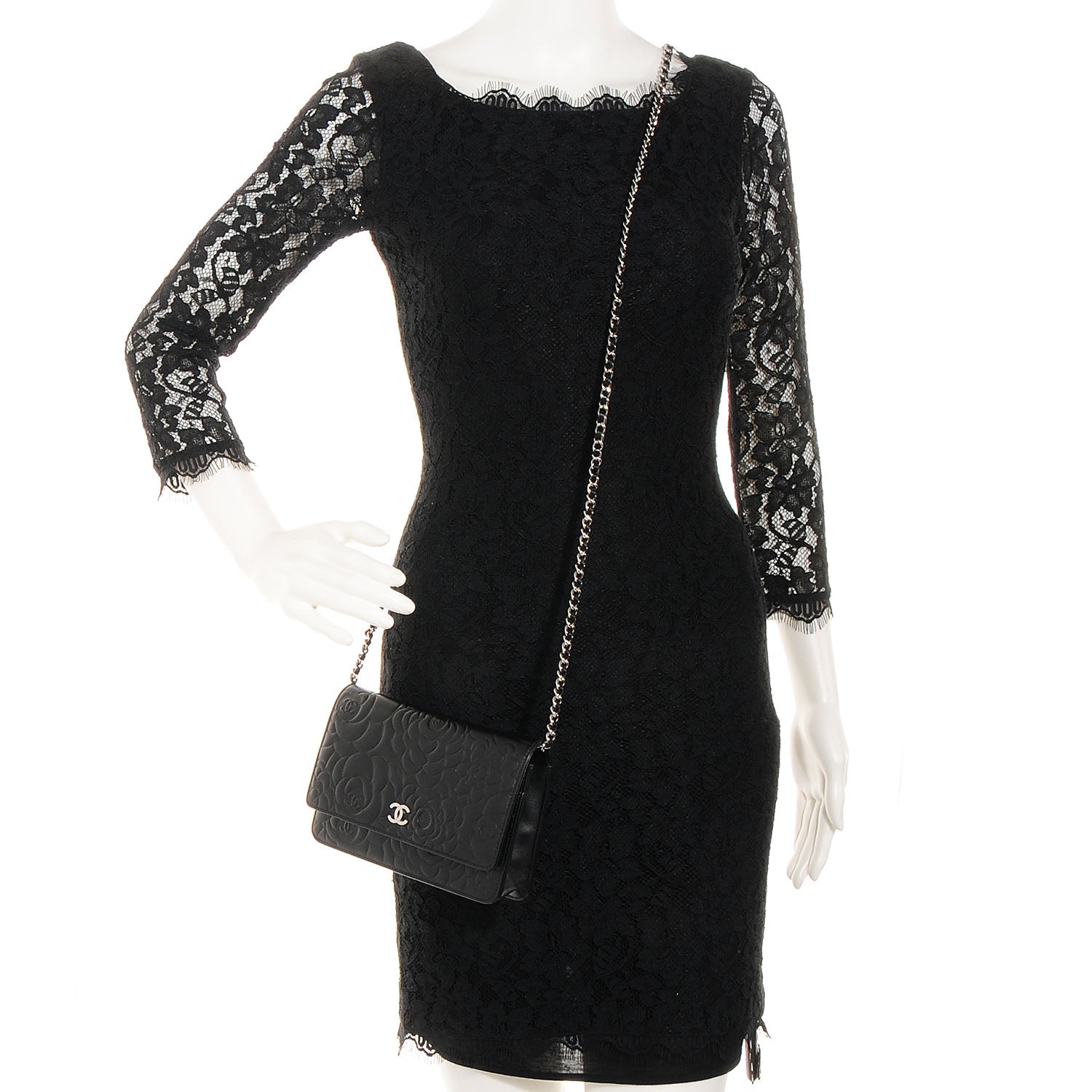 Chanel Lambskin Camellia Wallet on Chain WOC Black 2 of 8