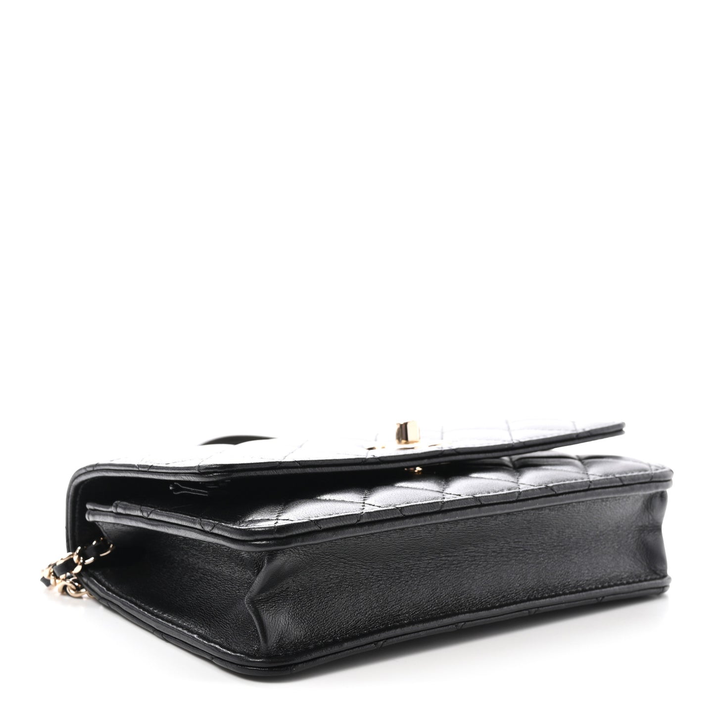 Lambskin Quilted Trendy CC Dual Handle Clutch With Chain Black