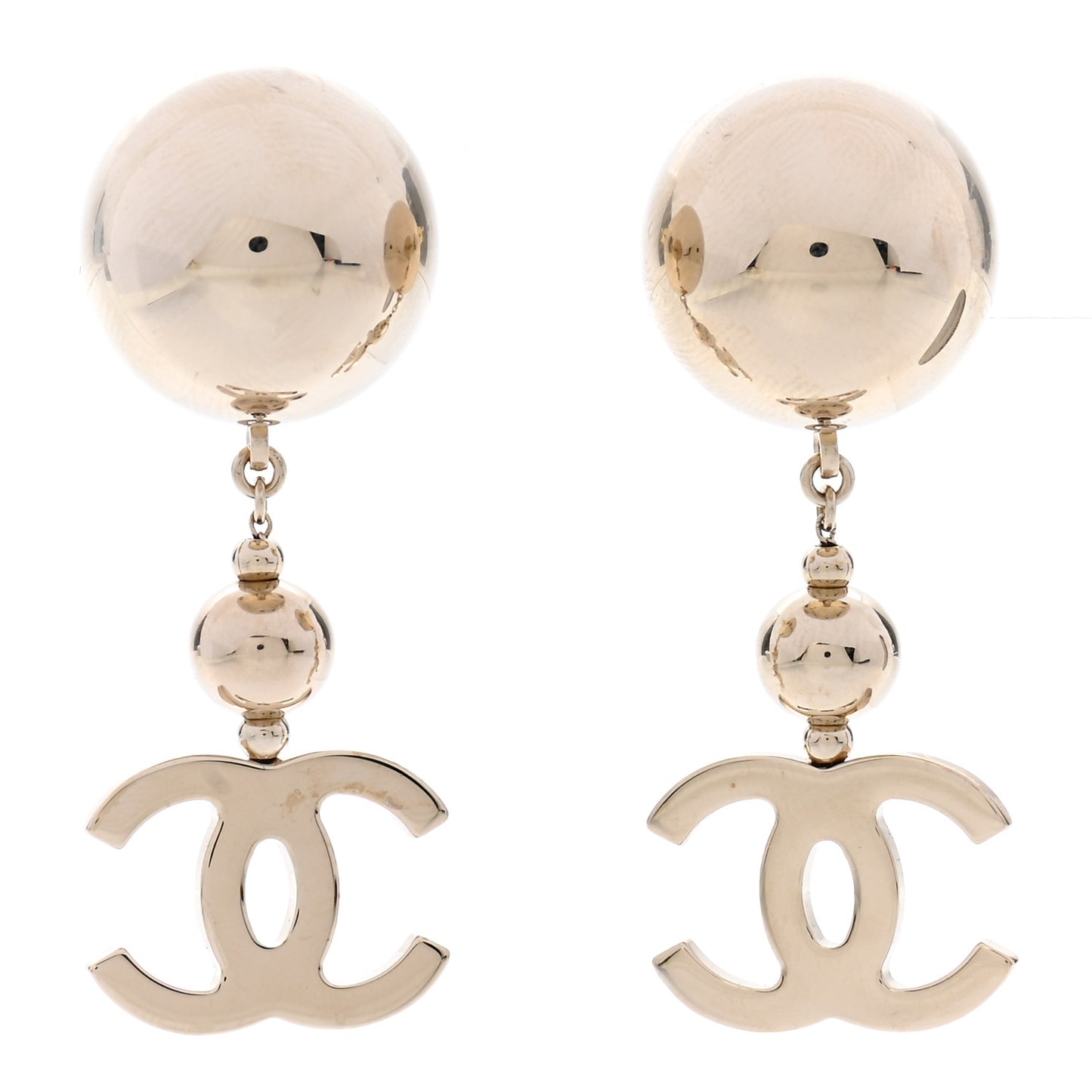 Metal CC Drop Earrings Gold