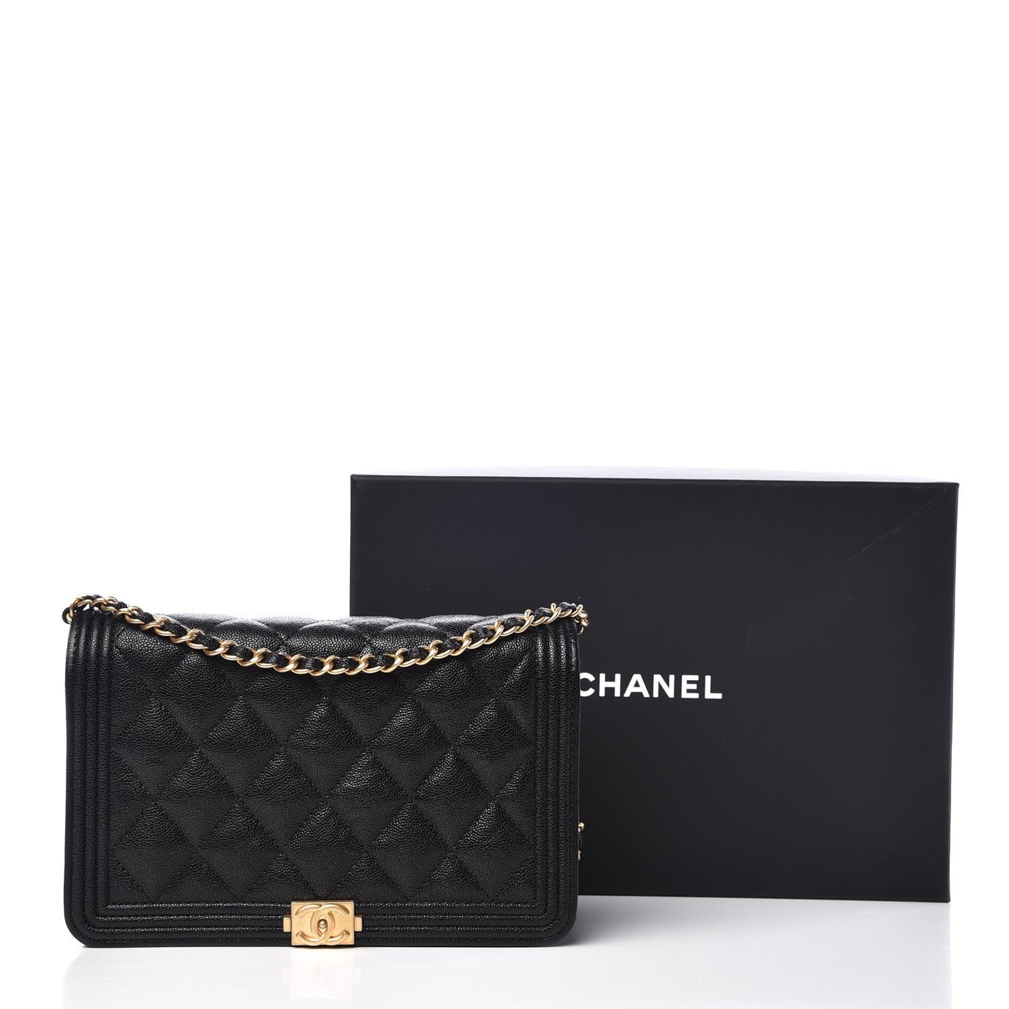 Caviar Quilted Boy Wallet On Chain WOC Black
