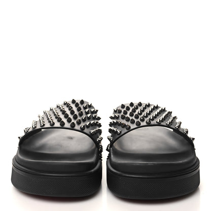 Christian Louboutin Calfskin Studded Mens Pool Fun Platform Flat Slide Sandals 43 Black 2 of 8