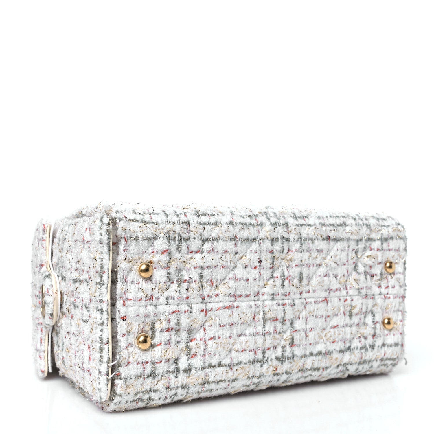 Chanel Tweed Quilted Small Chanel 25 Handbag Ecru Khaki Gold Red 4 of 10