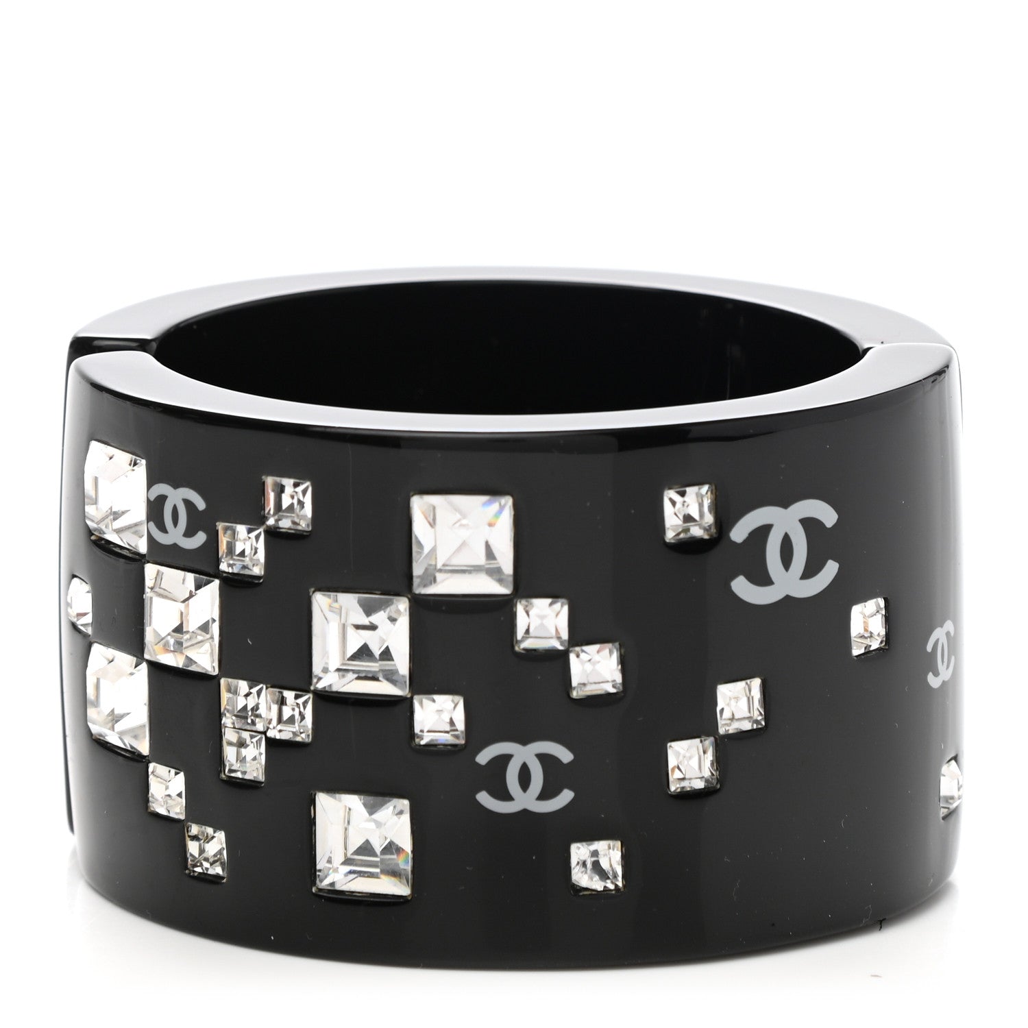 Chanel Resin Baguette Crystal CC Cuff Black 1 of 4