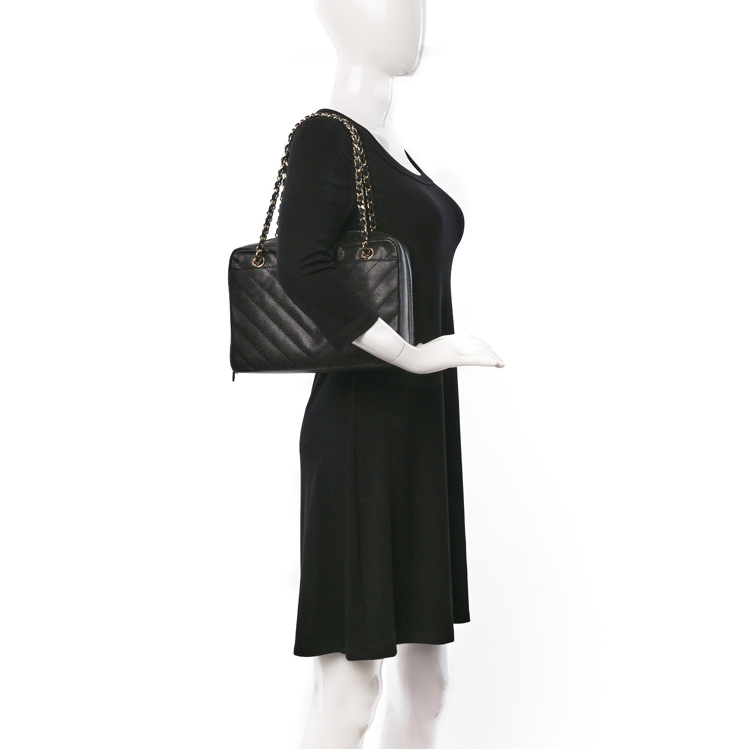Chanel Caviar Chevron Quilted Camera Case Black 2 of 10