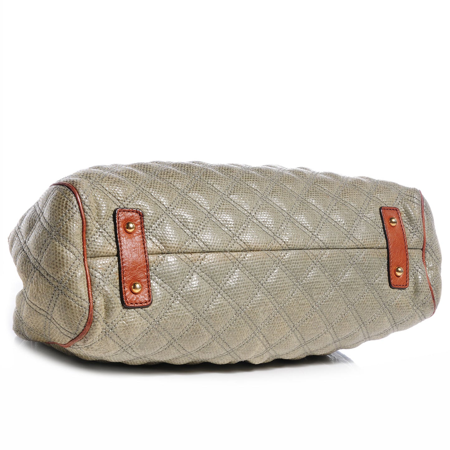 Quilted Coated Canvas and Ostrich Trim Stam Tote Light Grey