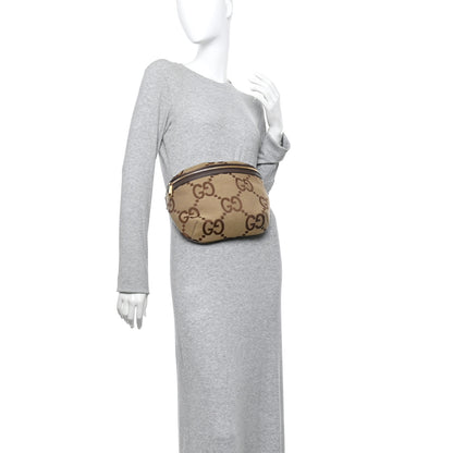 Gucci Monogram Jumbo GG Textured Dollar Calfskin Web Belt Bag Camel Ebony New Acero 2 of 11