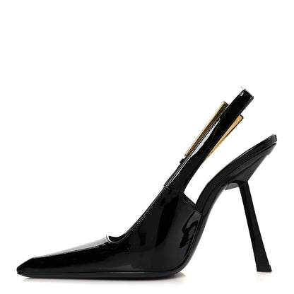 Saint Laurent Glazed Calfskin Lee Slingback Pumps 35 Black 1 of 10