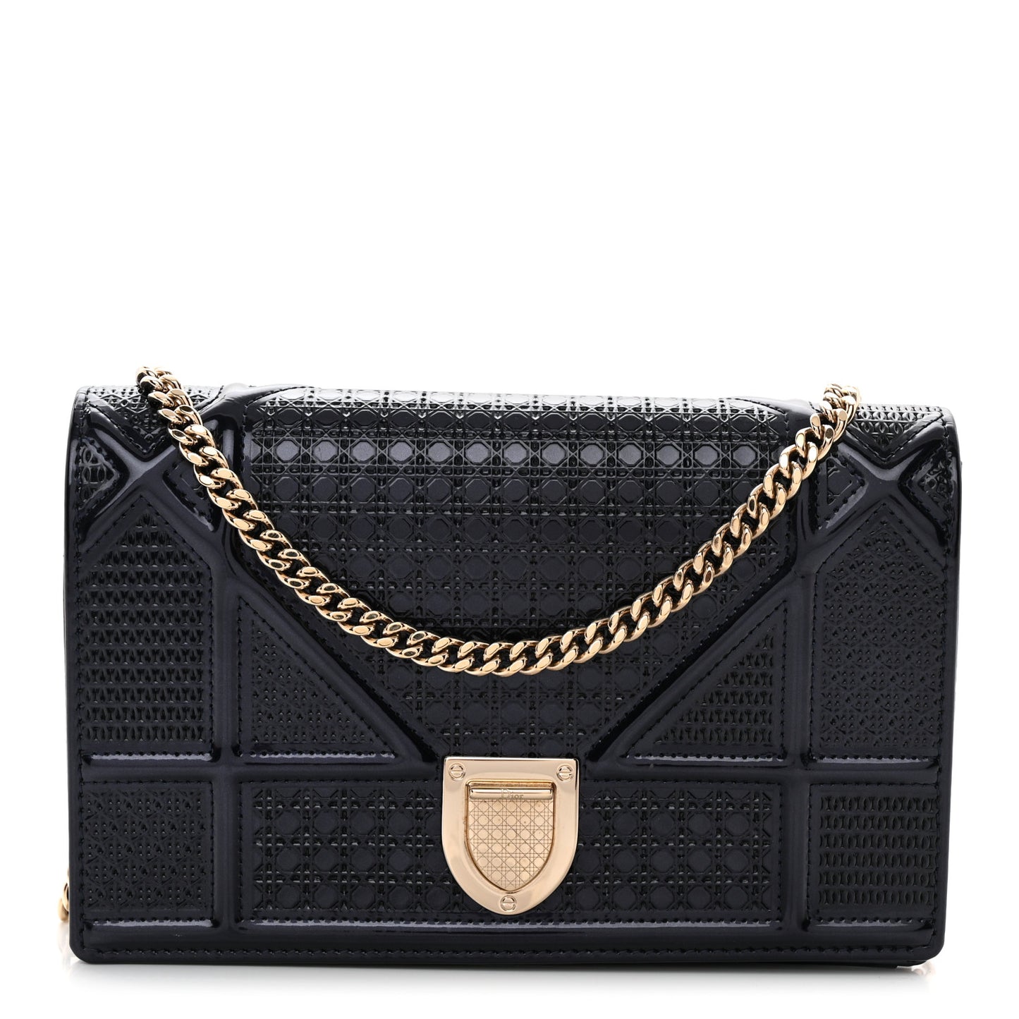 Metallic Patent Micro-Cannage Baby Diorama Flap Bag Navy Blue