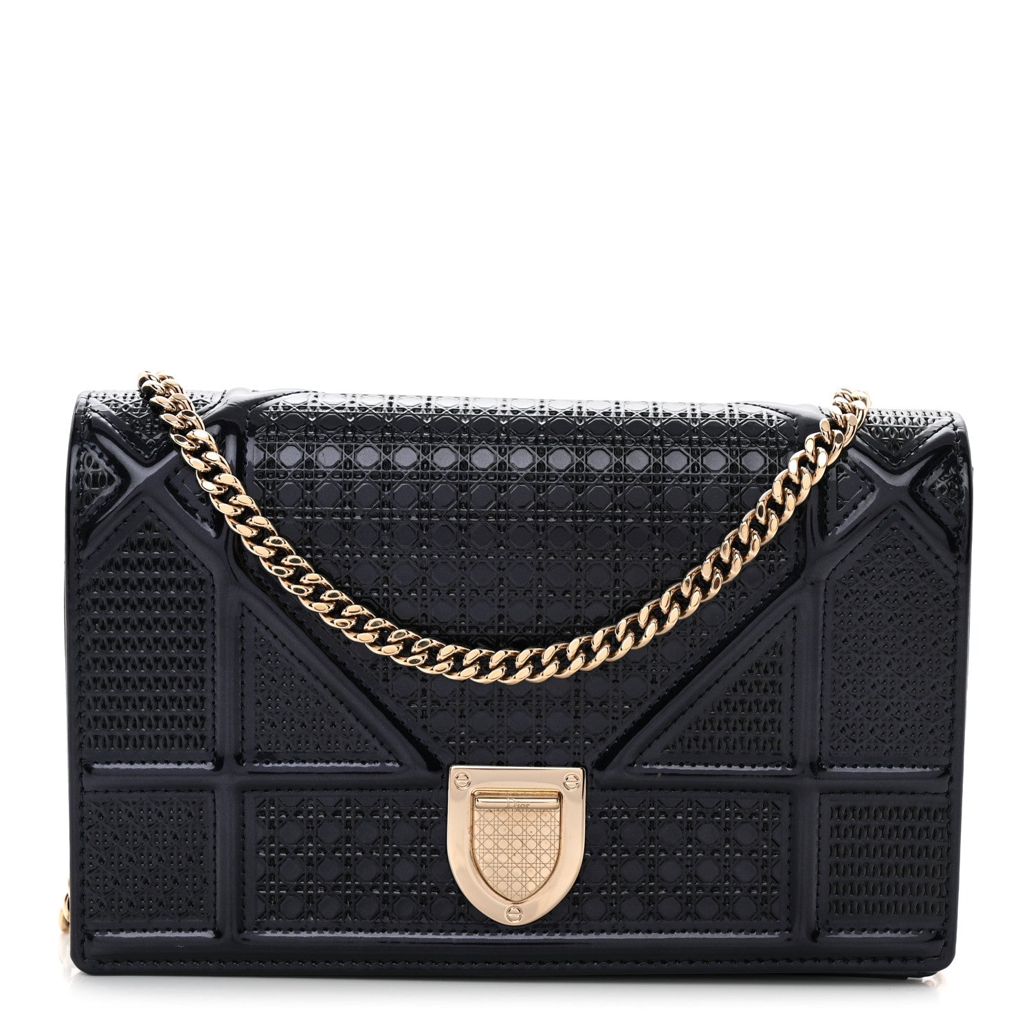 Christian Dior Metallic Patent Micro-Cannage Baby Diorama Flap Bag Navy Blue 1 of 12