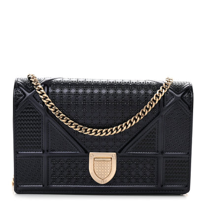Christian Dior Metallic Patent Micro-Cannage Baby Diorama Flap Bag Navy Blue 1 of 12
