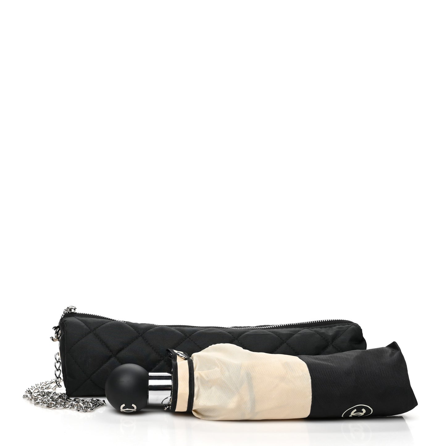 Nylon Quilted Umbrella With Case White Black