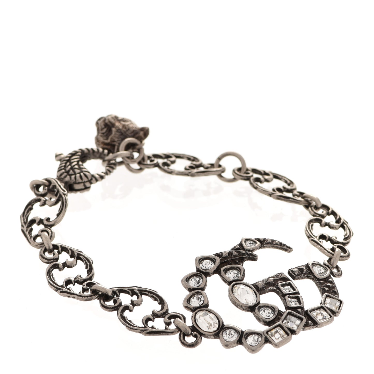 Oxidized Palladium Crystal Double G Bracelet Silver