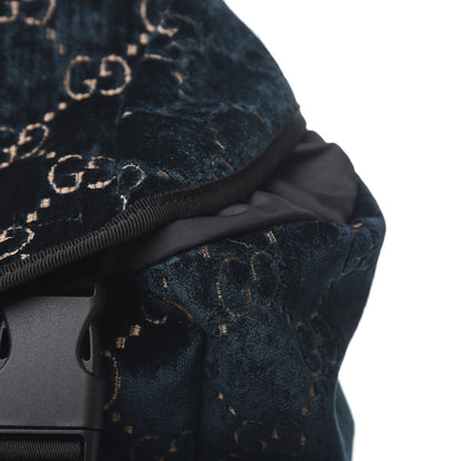 Gucci Velvet GG Monogram Web Medium Double Buckle Backpack Blue Beige Black 9 of 10