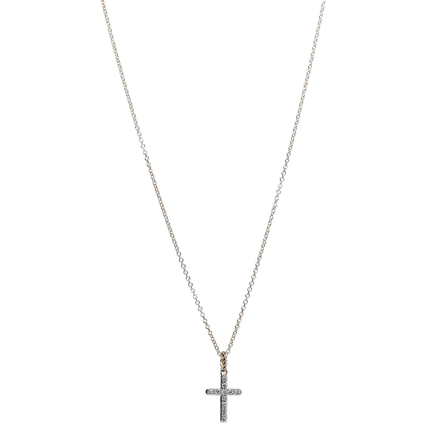 David Yurman 18K Yellow Gold Diamond Cable Collectibles Cross Necklace 1 of 6