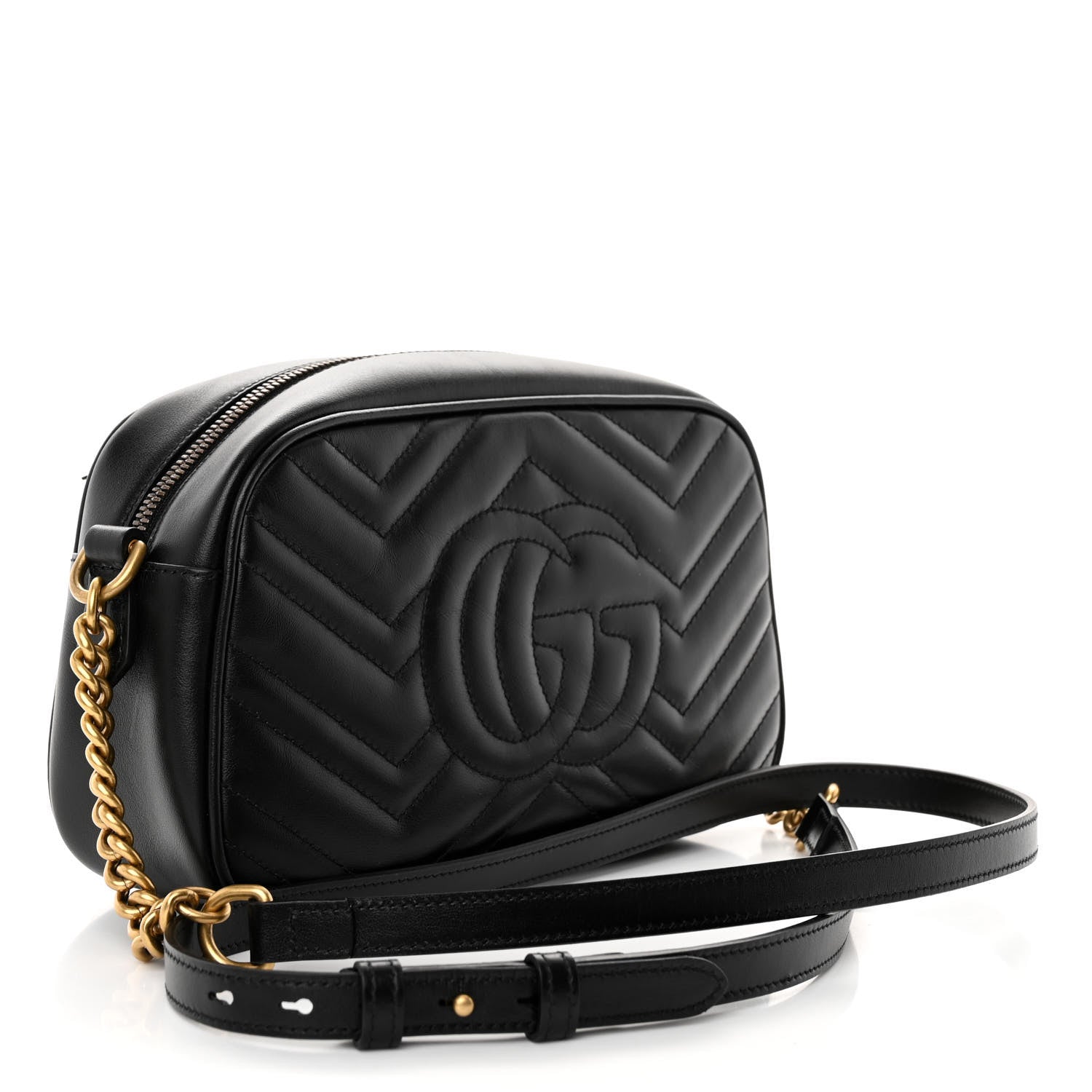 Gucci Calfskin Matelasse Small GG Marmont Chain Shoulder Bag Black 3 of 11