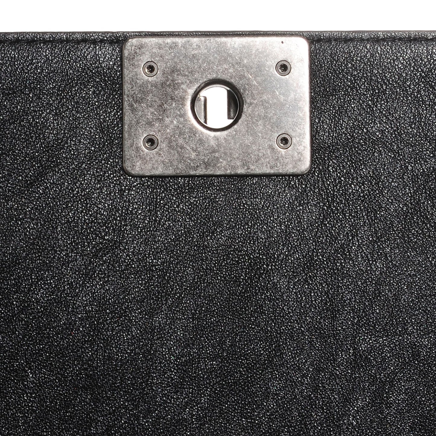 Metallic Calfskin Quilted Large Boy Flap Black