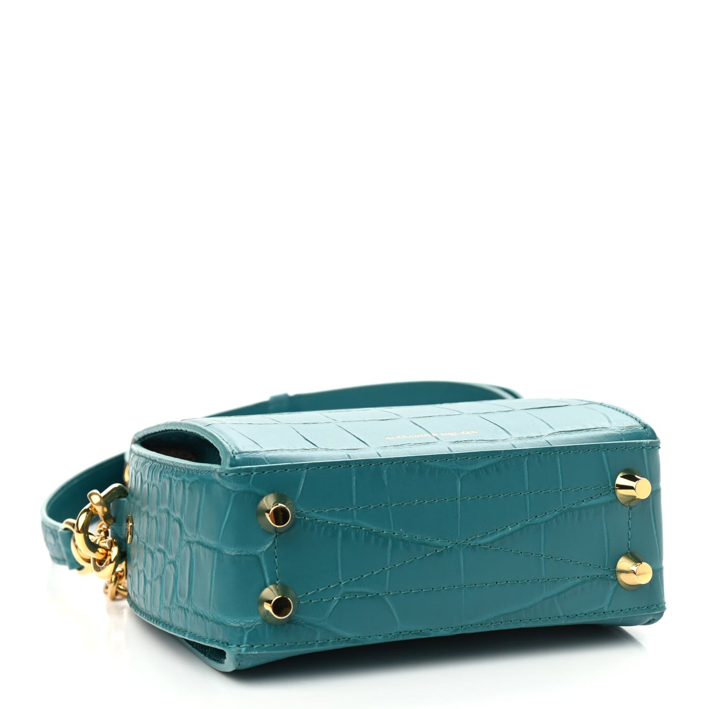 Calfskin Crocodile Embossed Box Shoulder Bag 16 Green