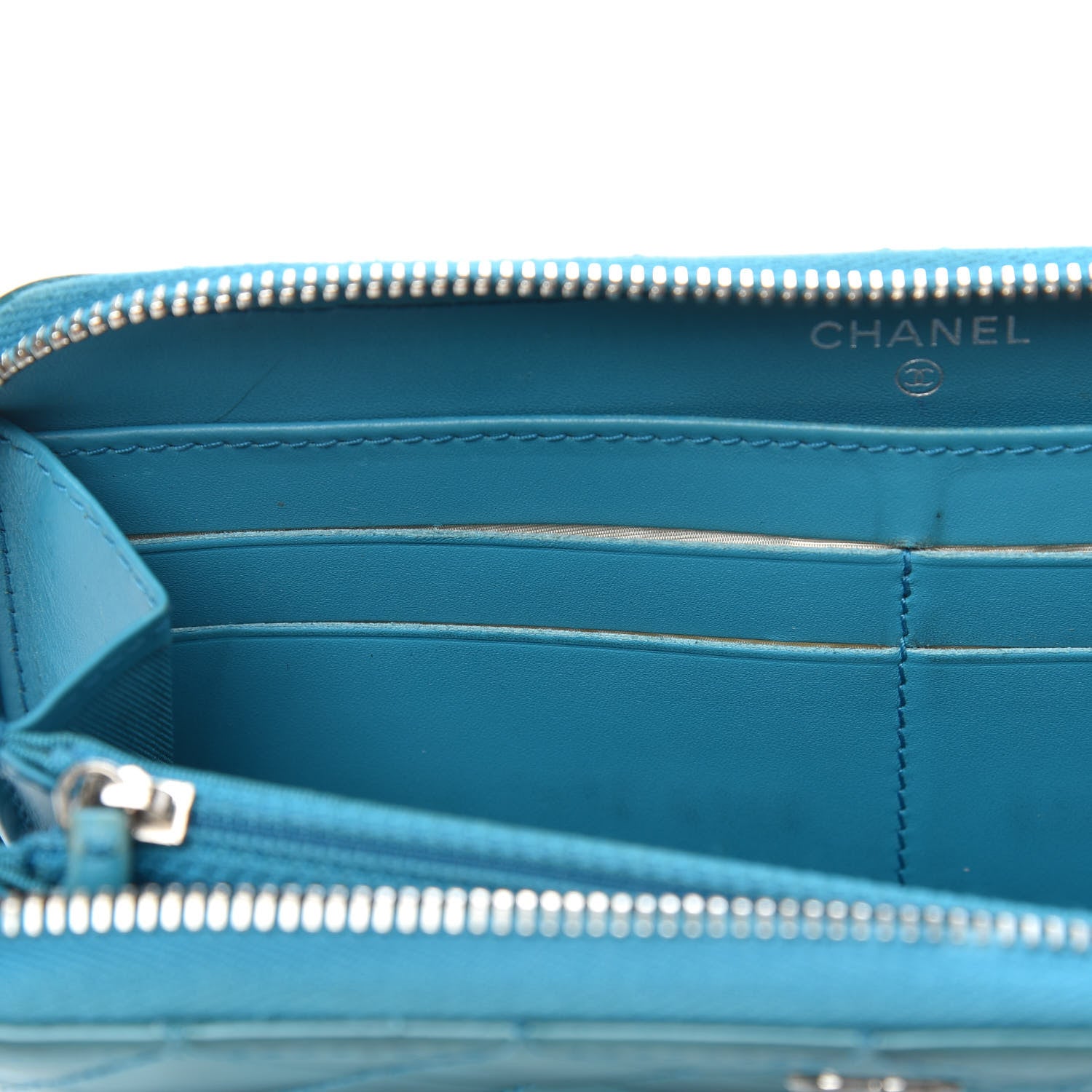 Chanel Patent Quilted Large Gusset Zip Around Wallet Blue 12 of 13