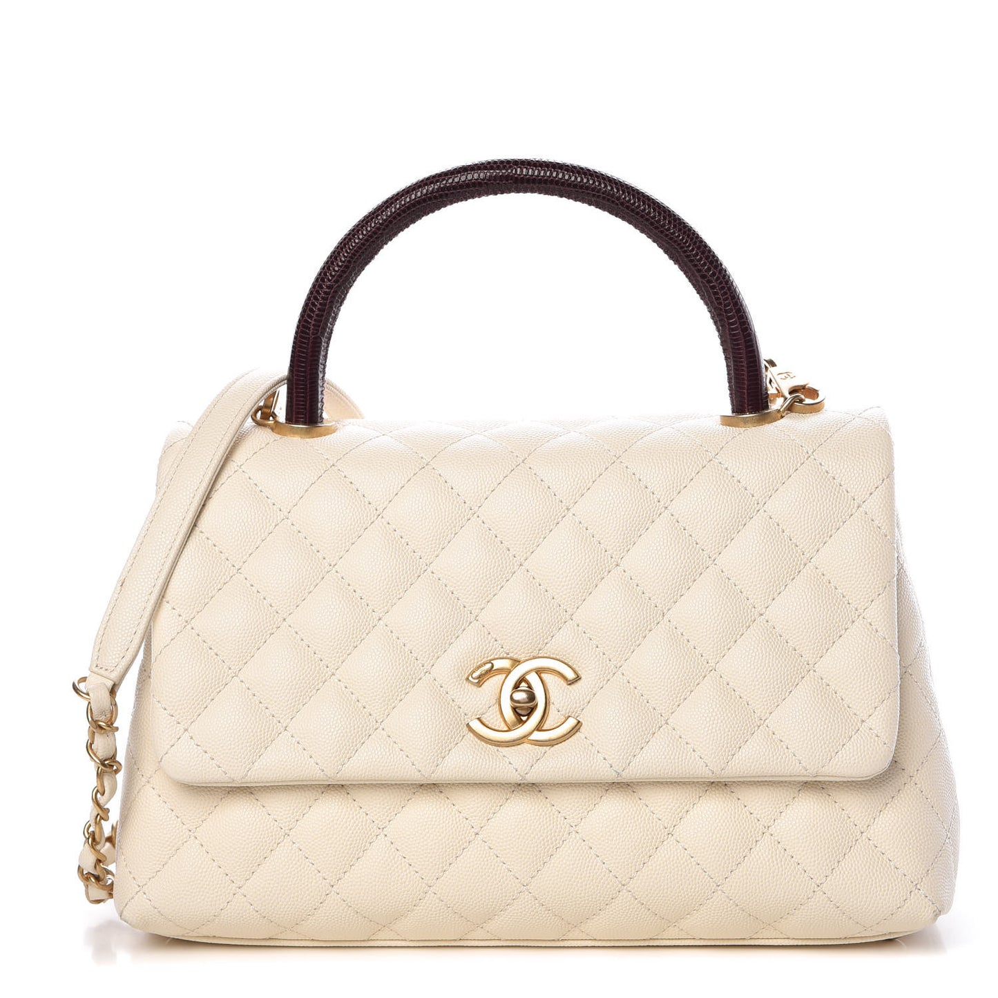 Caviar Lizard Quilted Small Coco Handle Flap Ivory