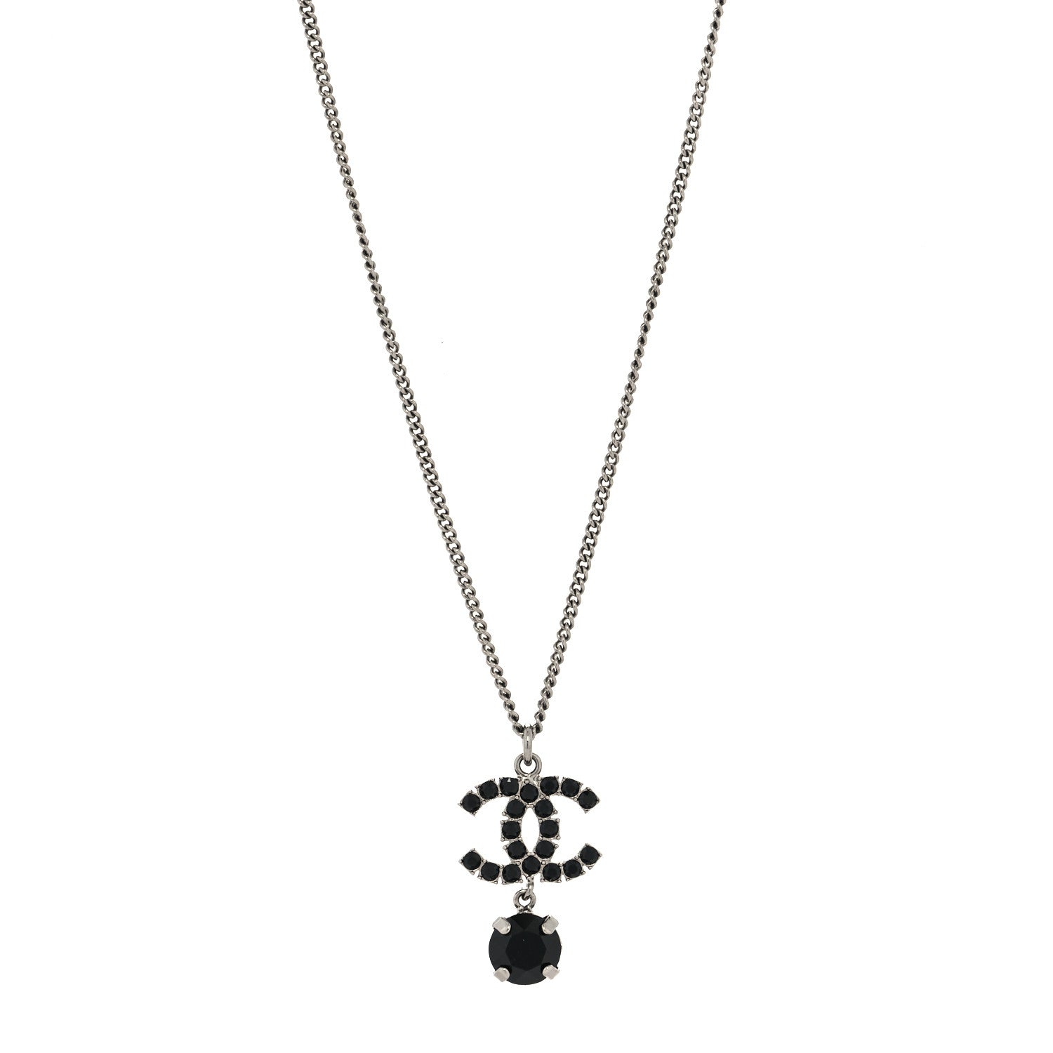 Chanel Ruthenium Crystal CC Drop Necklace Black 1 of 5