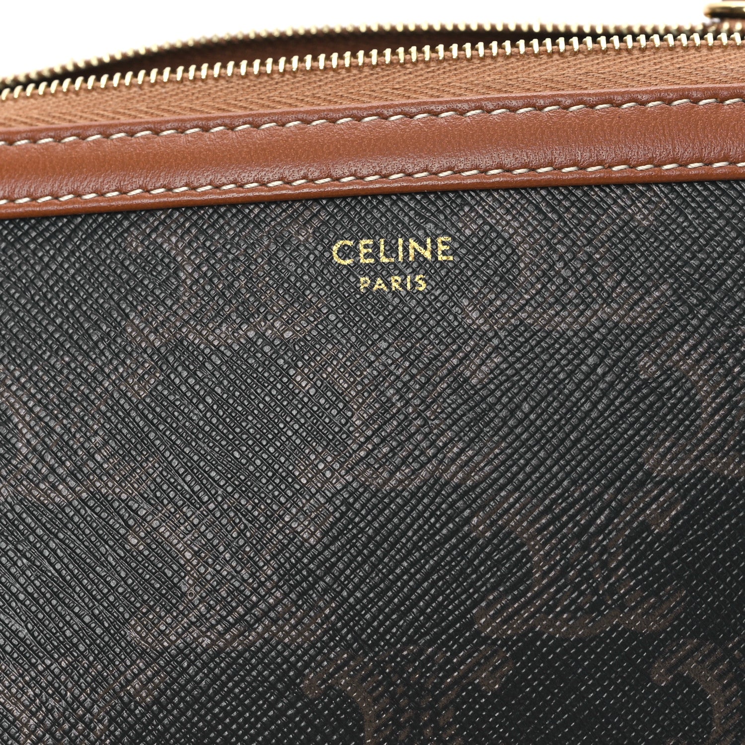 Celine Triomphe Canvas Lambskin Clutch On Chain Tan 6 of 10