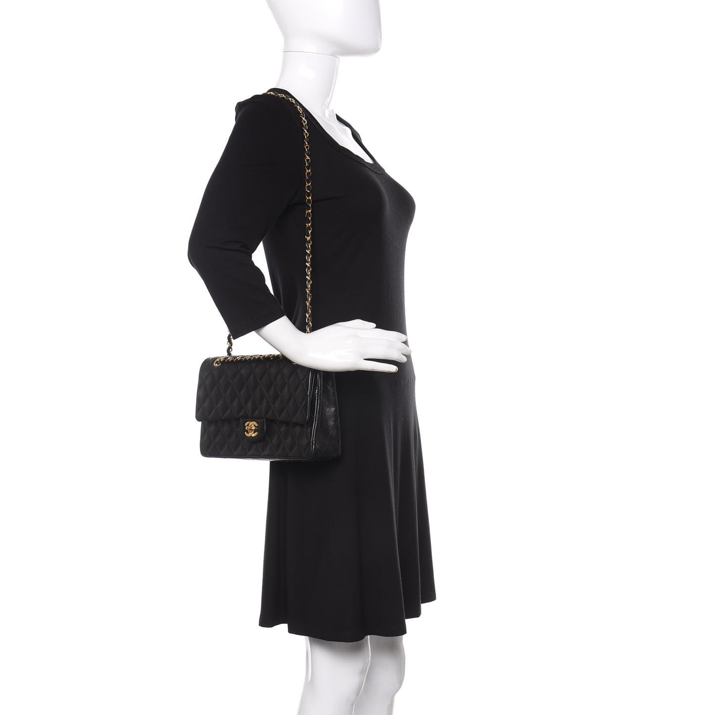 Lambskin Quilted Medium Double Flap Black