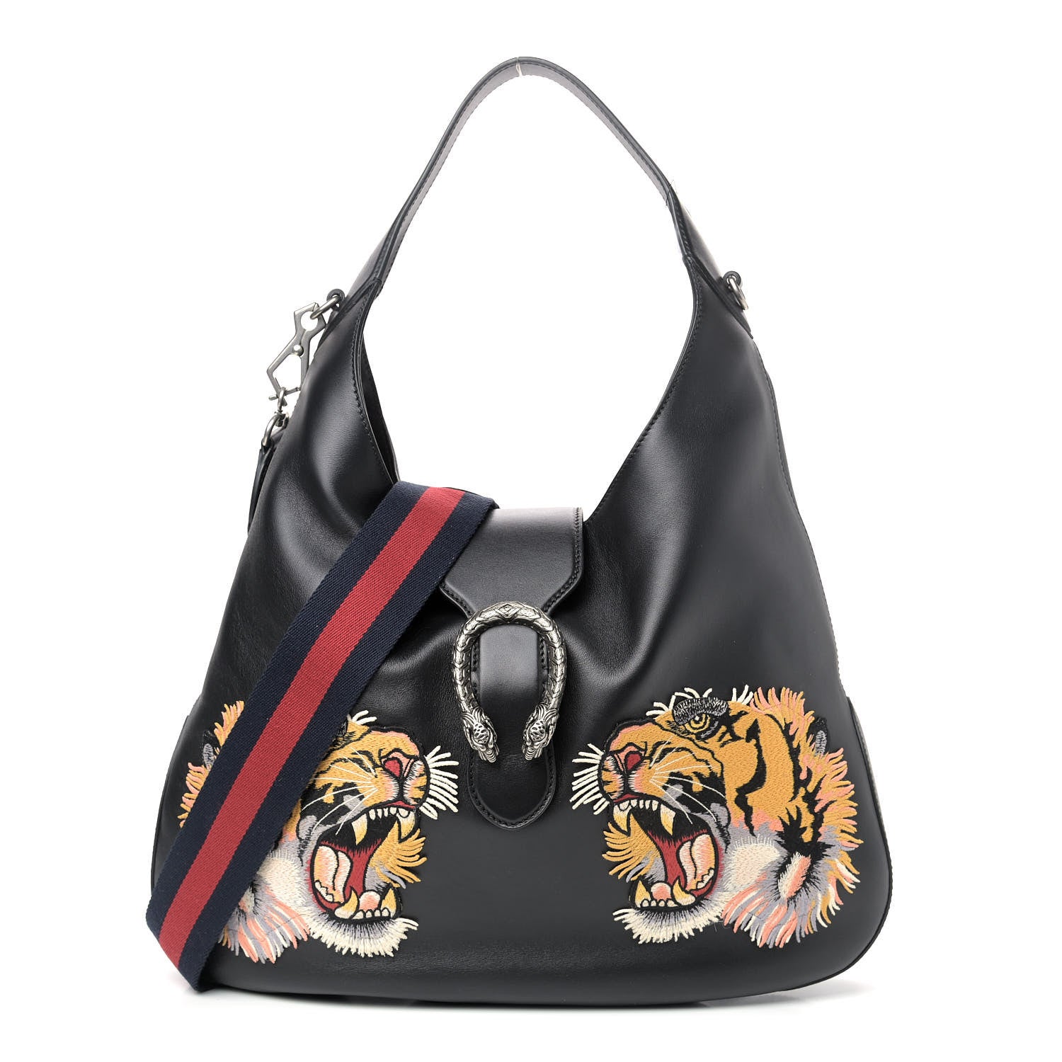 Gucci Calfskin Web Tiger Embroidered Large Dionysus Hobo Black 1 of 9
