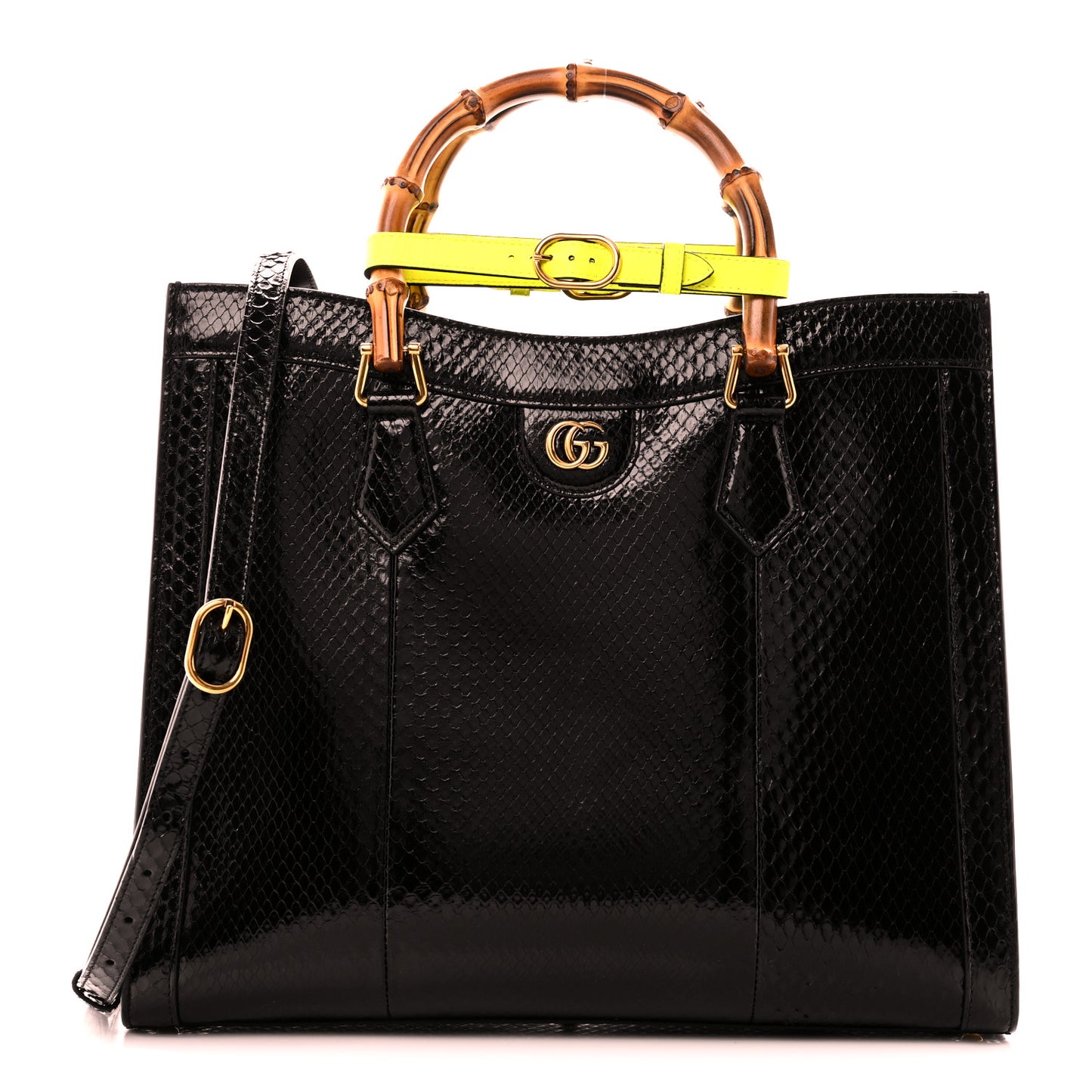 Snakeskin Medium Diana Tote Bag Black Yellow Fluo