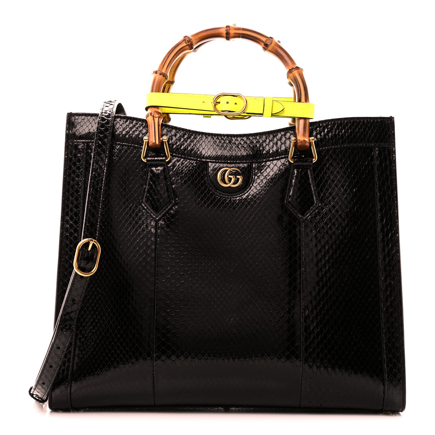 Gucci Snakeskin Medium Diana Tote Bag Black Yellow Fluo 1 of 10