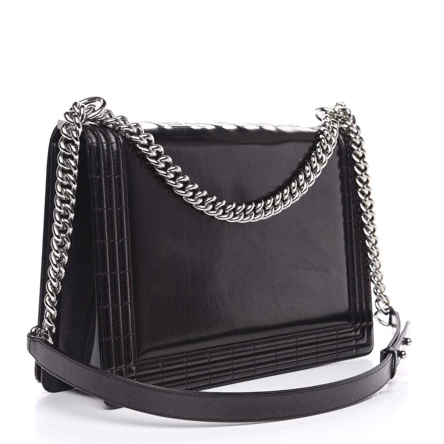 Glazed Calfskin Large Boy Flap Black