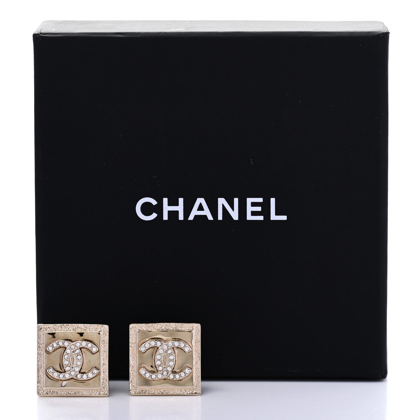 Metal Crystal CC Square Earrings Gold