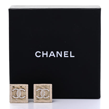 Chanel Metal Crystal CC Square Earrings Gold 6 of 6